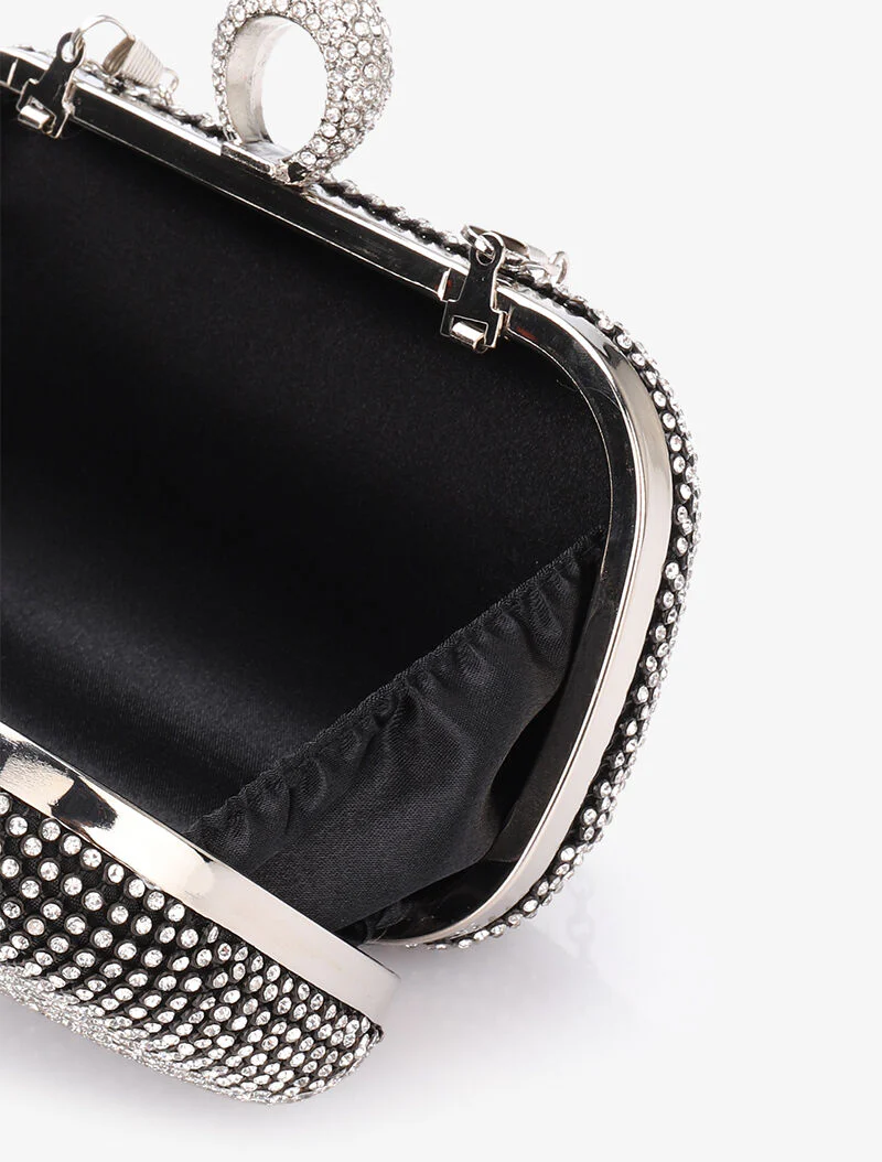 Strass clutch met ring sluiting - Zwart - Image 4
