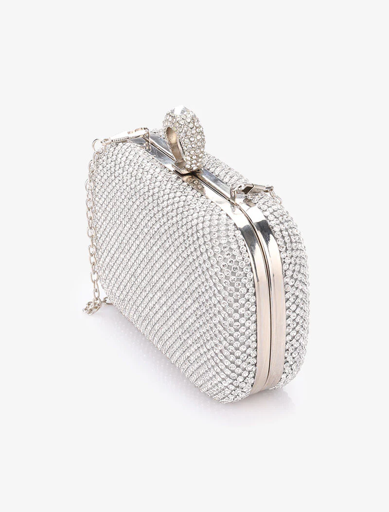 Strass clutch met ring sluiting - Zilver - Image 2