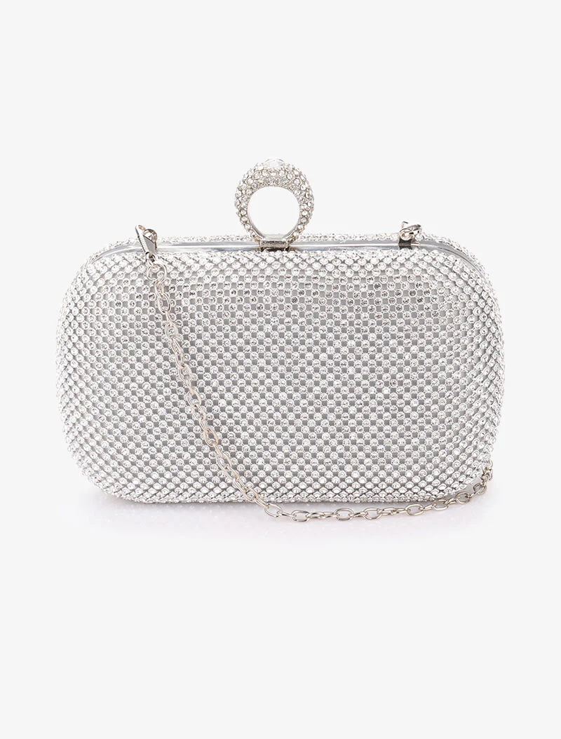 Strass clutch met ring sluiting - Zilver - Image 3