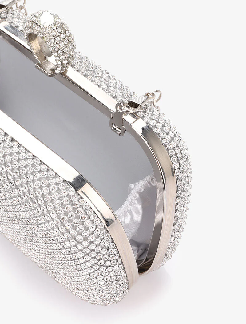 Strass clutch met ring sluiting - Zilver - Image 4