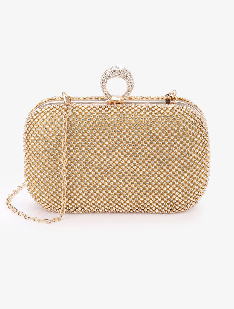 Strass clutch met ring sluiting - Goud