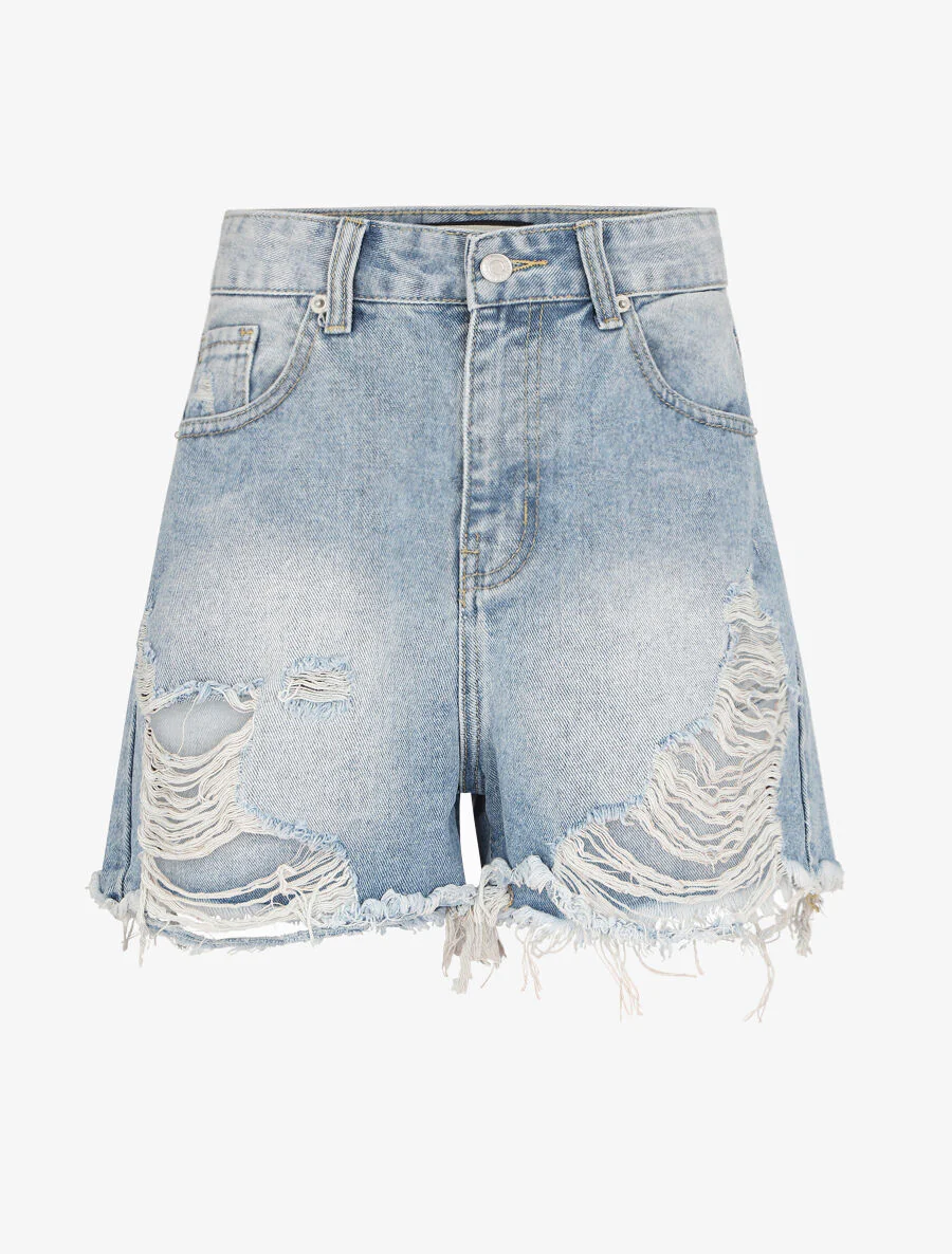 Mini rechte gescheurde shorts - Lichtblauw - Image 2