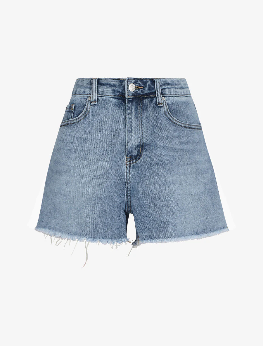 Mini rechte shorts met gescheurde randen - Lichtblauw - Image 2