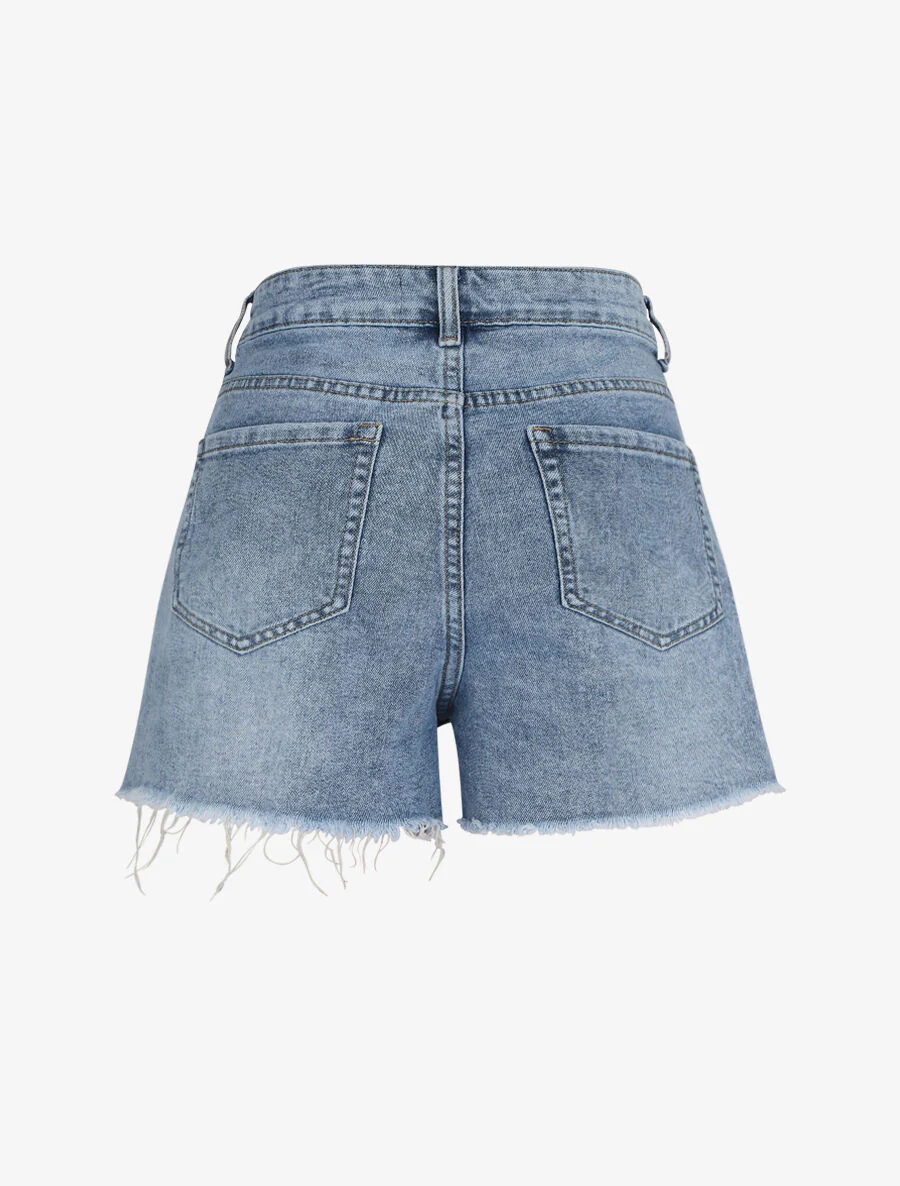 Mini rechte shorts met gescheurde randen - Lichtblauw - Image 3