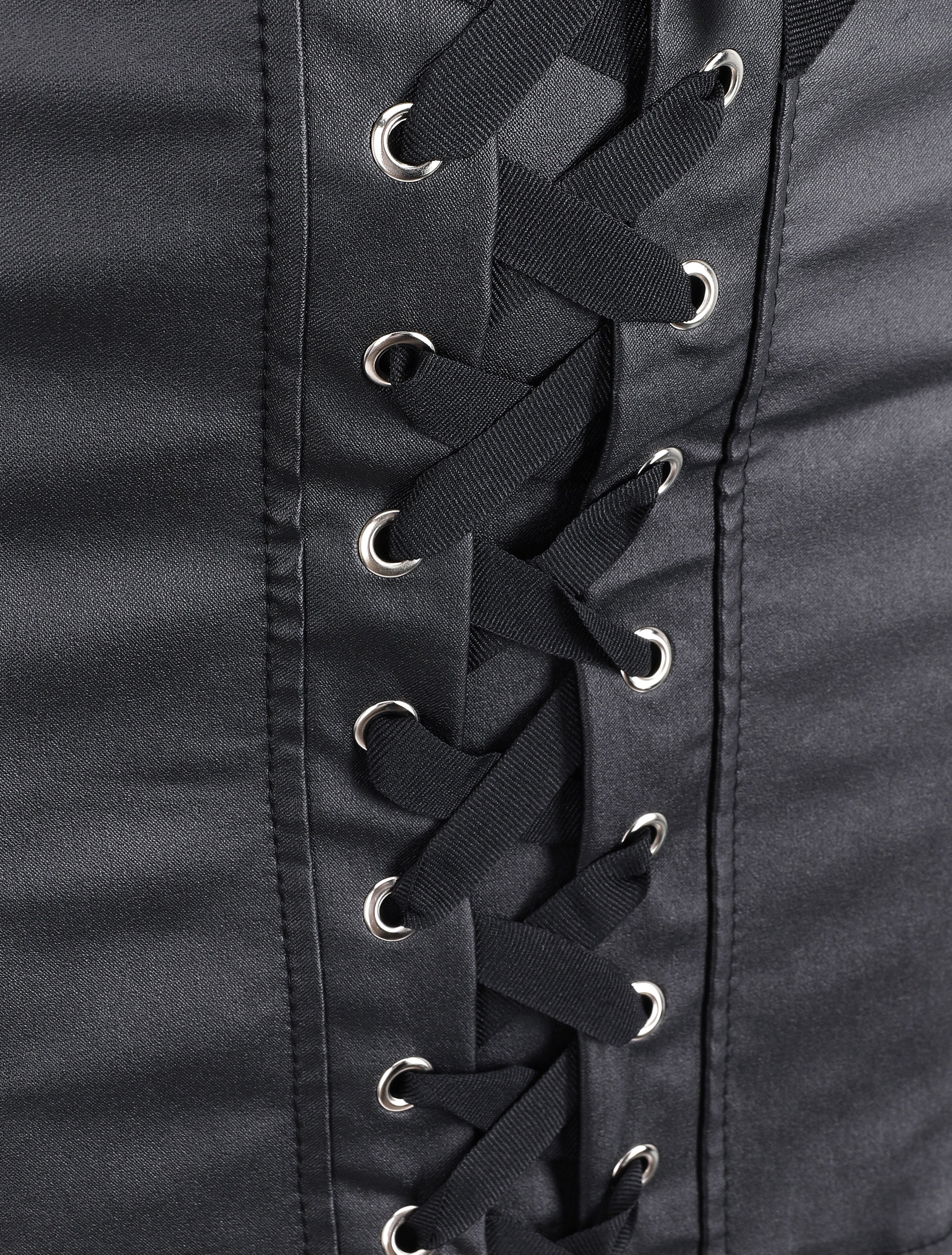 Minirok in imitatieleer met veters - Zwart - Image 3