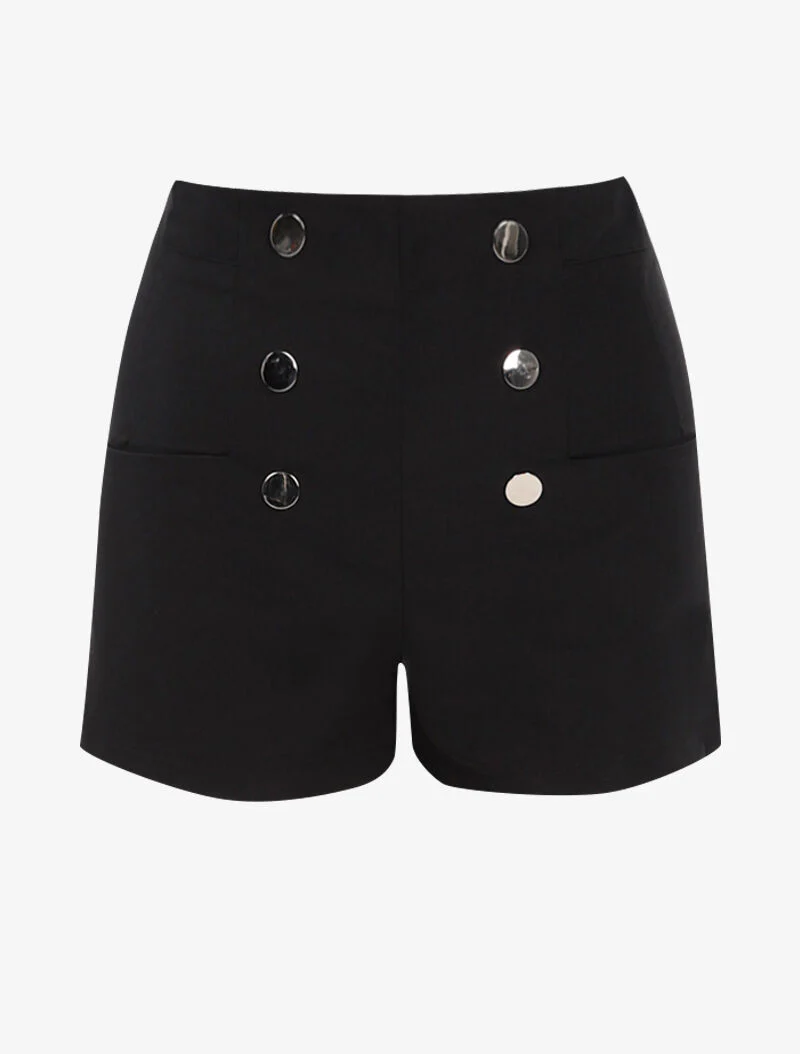 Mini short met decoratieve knopen - zwart
