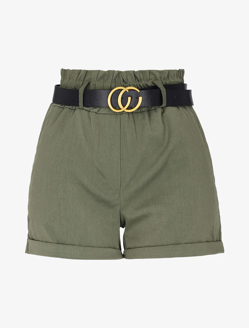 Mini short met imitatiegordel - Kaki