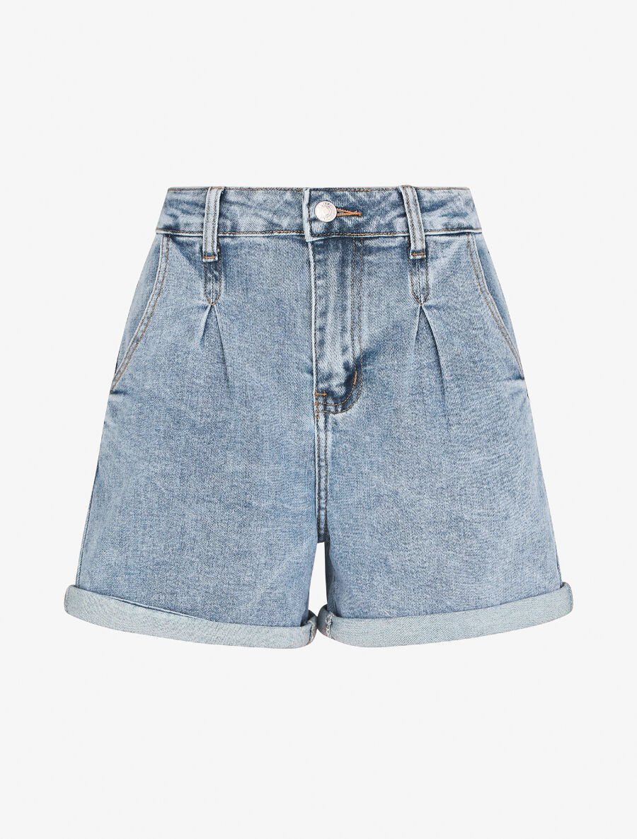 Mini short recht met omgeslagen zoom - Blauw denim - Image 2