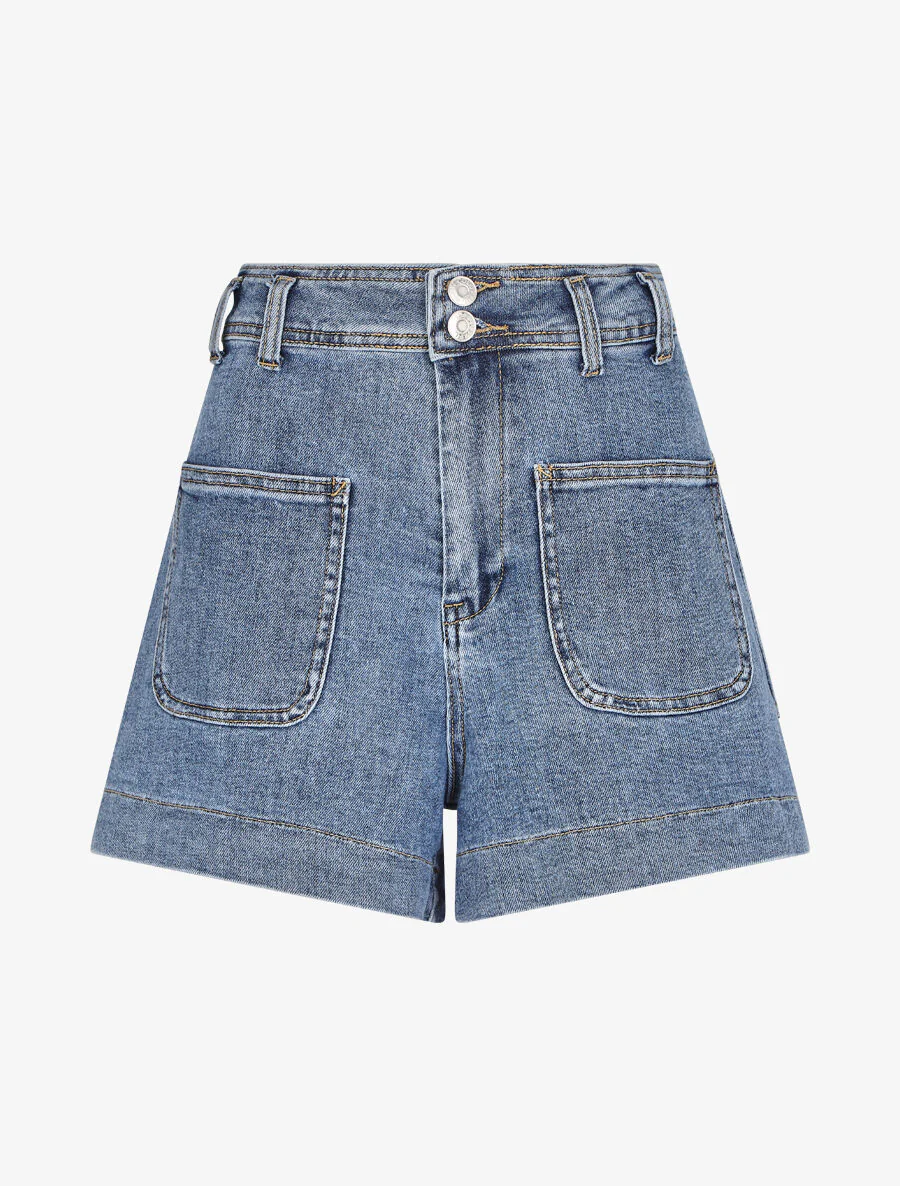 Mini trapgeknipte shorts - Blauw denim