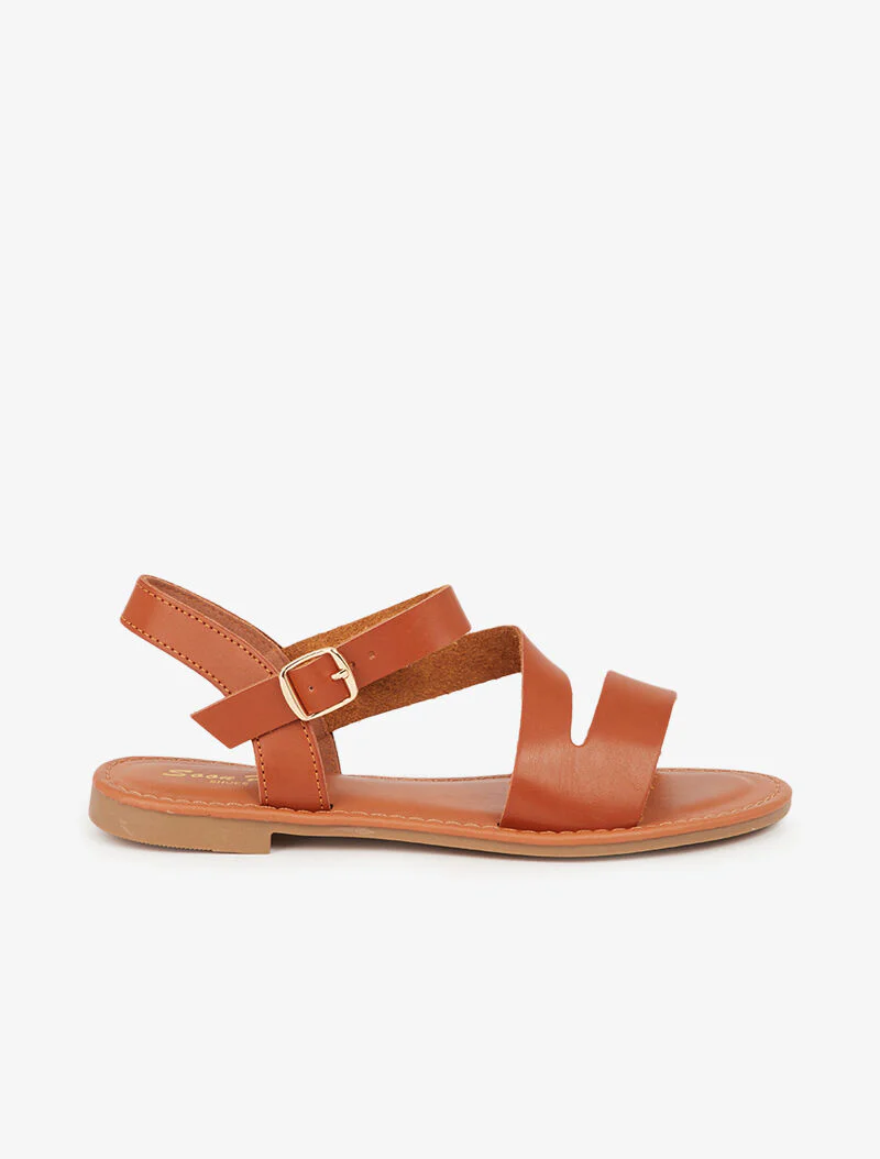 Minimalistische sandalen met schuine band - camel - Image 2
