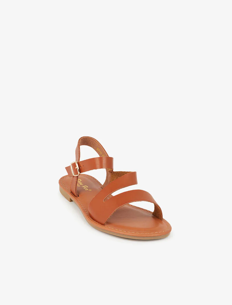 Minimalistische sandalen met schuine band - camel - Image 3