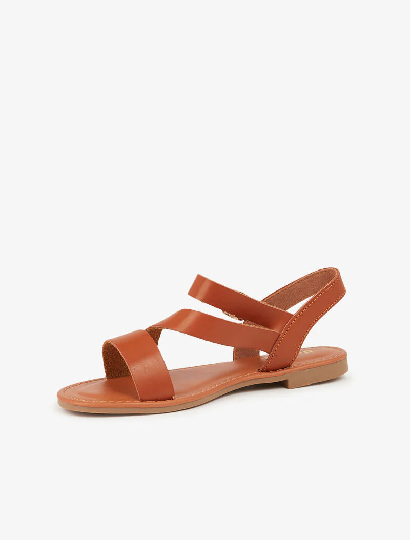 Minimalistische sandalen met schuine band - camel - Image 4