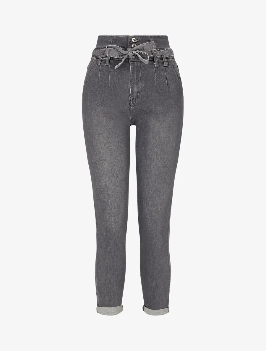Mom fit jeans met hoge taille en knopen - Grijs