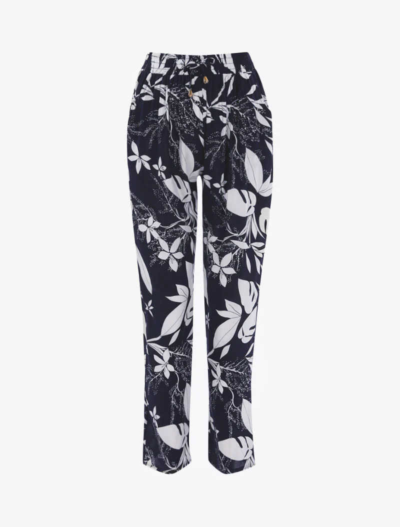 Monochrome bladprint broek - marine