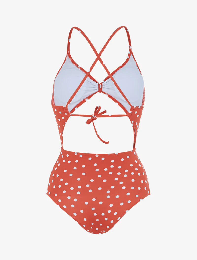 Ajour monokini met stippen - baksteen - Image 2
