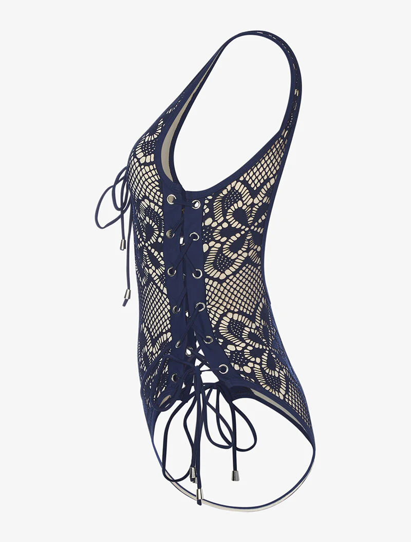 Monokini haakeffect - marineblauw - Image 3