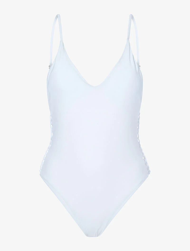 Monokini met opengewerkte zijkanten - wit