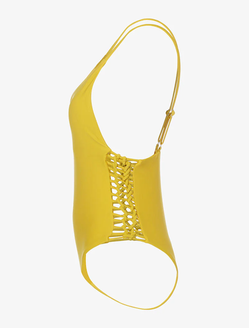 Monokini met opengewerkte zijkanten - mosterdgeel - mosterd - Image 3