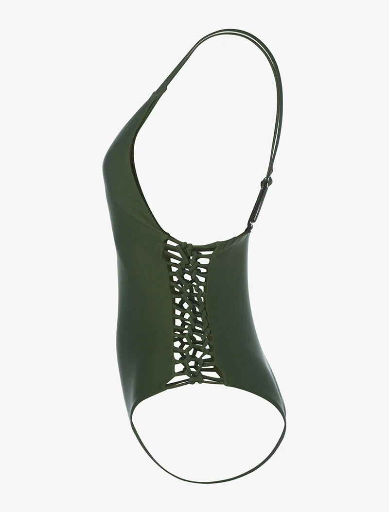 Monokini met opengewerkte zijkanten - kaki - Image 3