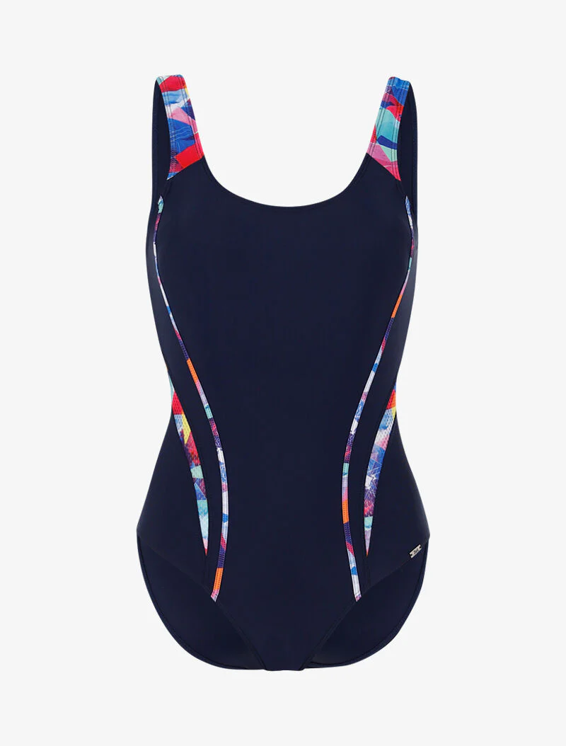 Monokini met gekleurde uitsnijdingen - marineblauw