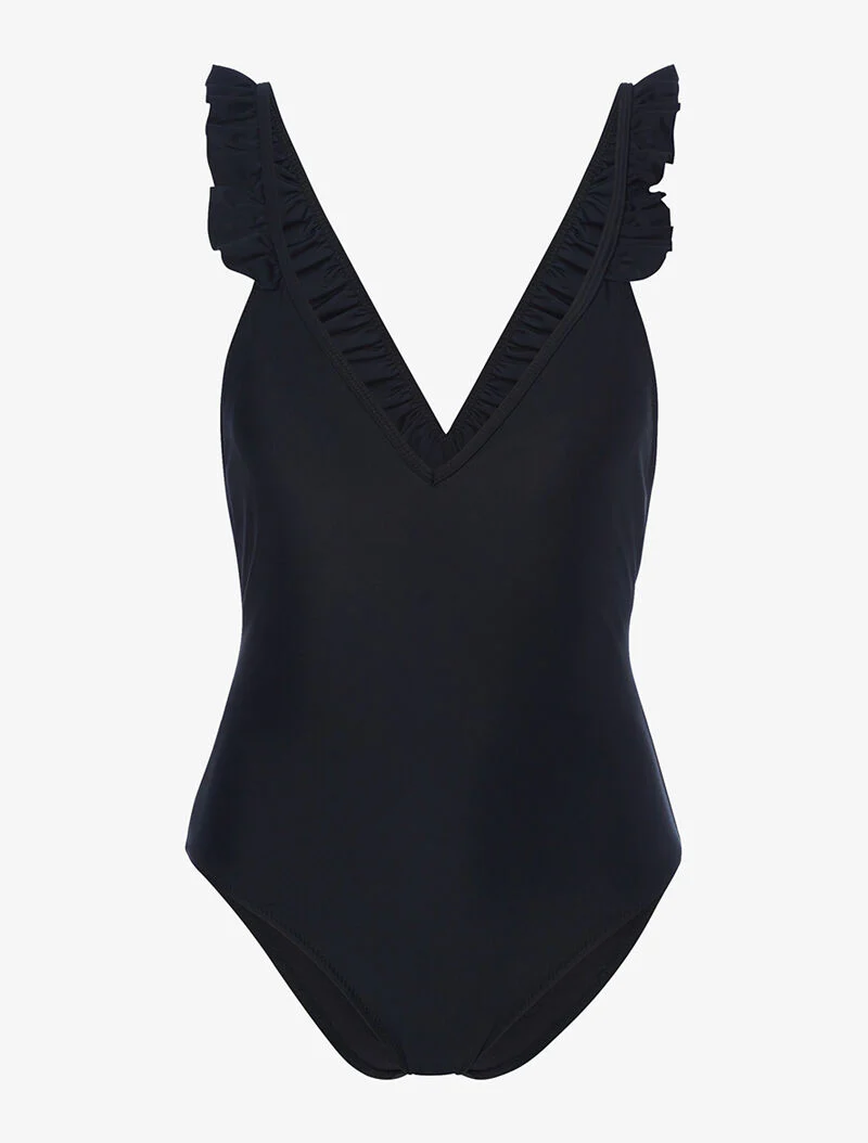 Monokini met ruches bandjes - zwart