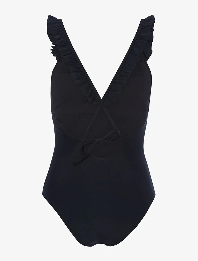 Monokini met ruches bandjes - zwart - Image 2