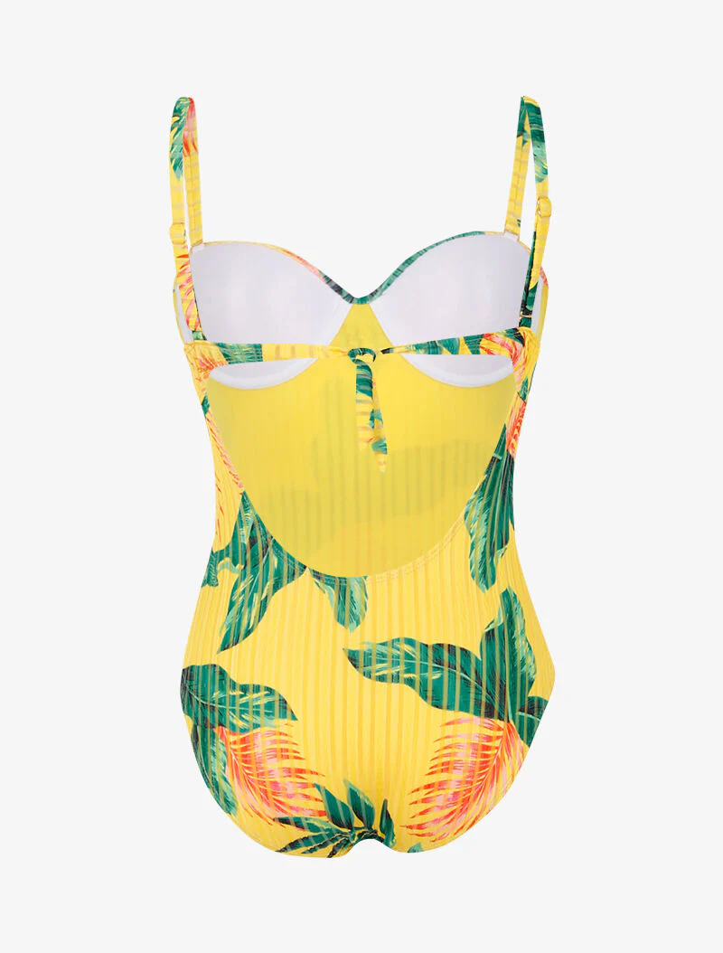 Getextureerde monokini met tropische print - geel - Image 2