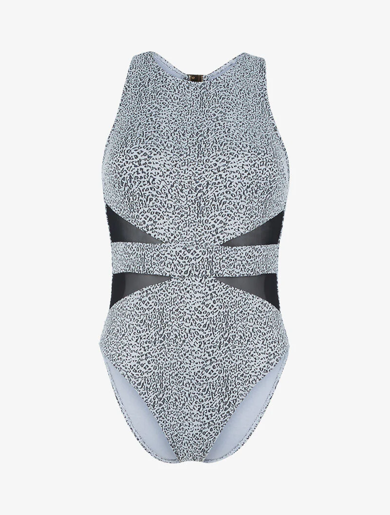 Textuur monokini met open rug - zwart/ecru