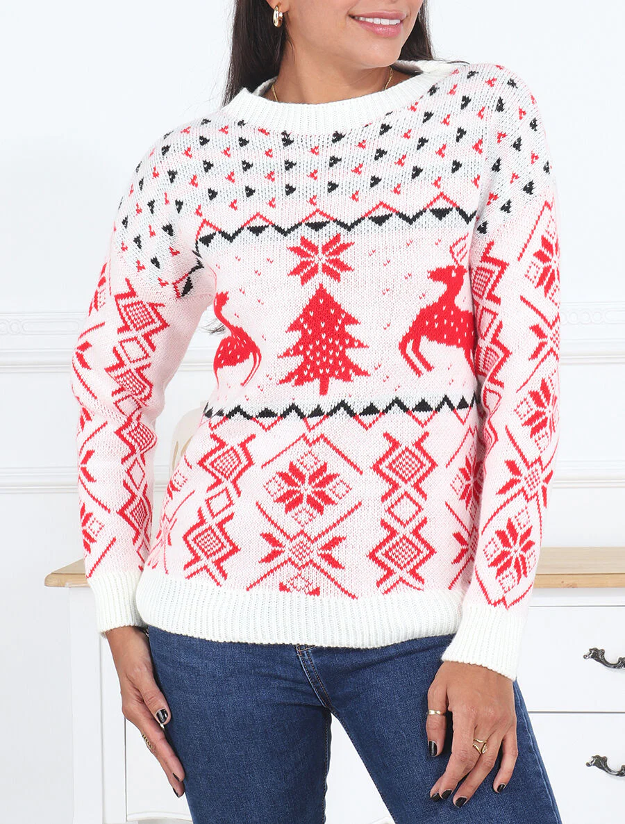 Mooie kersttrui met ronde hals - Wit - Image 4