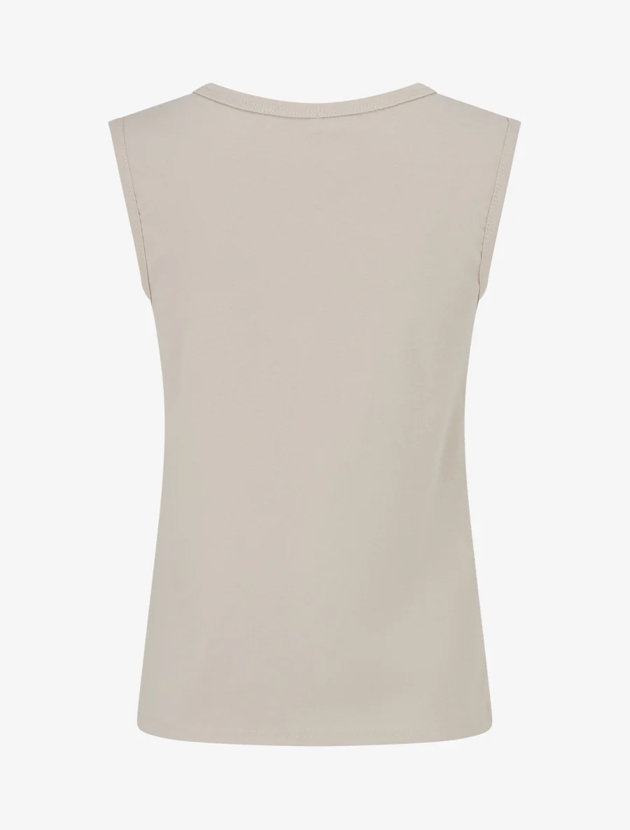 Mouwloos effen T-shirt met gestileerde kraag - Beige - Image 2