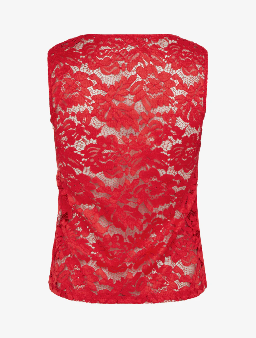 Mouwloos kanten top - Rood - Image 2