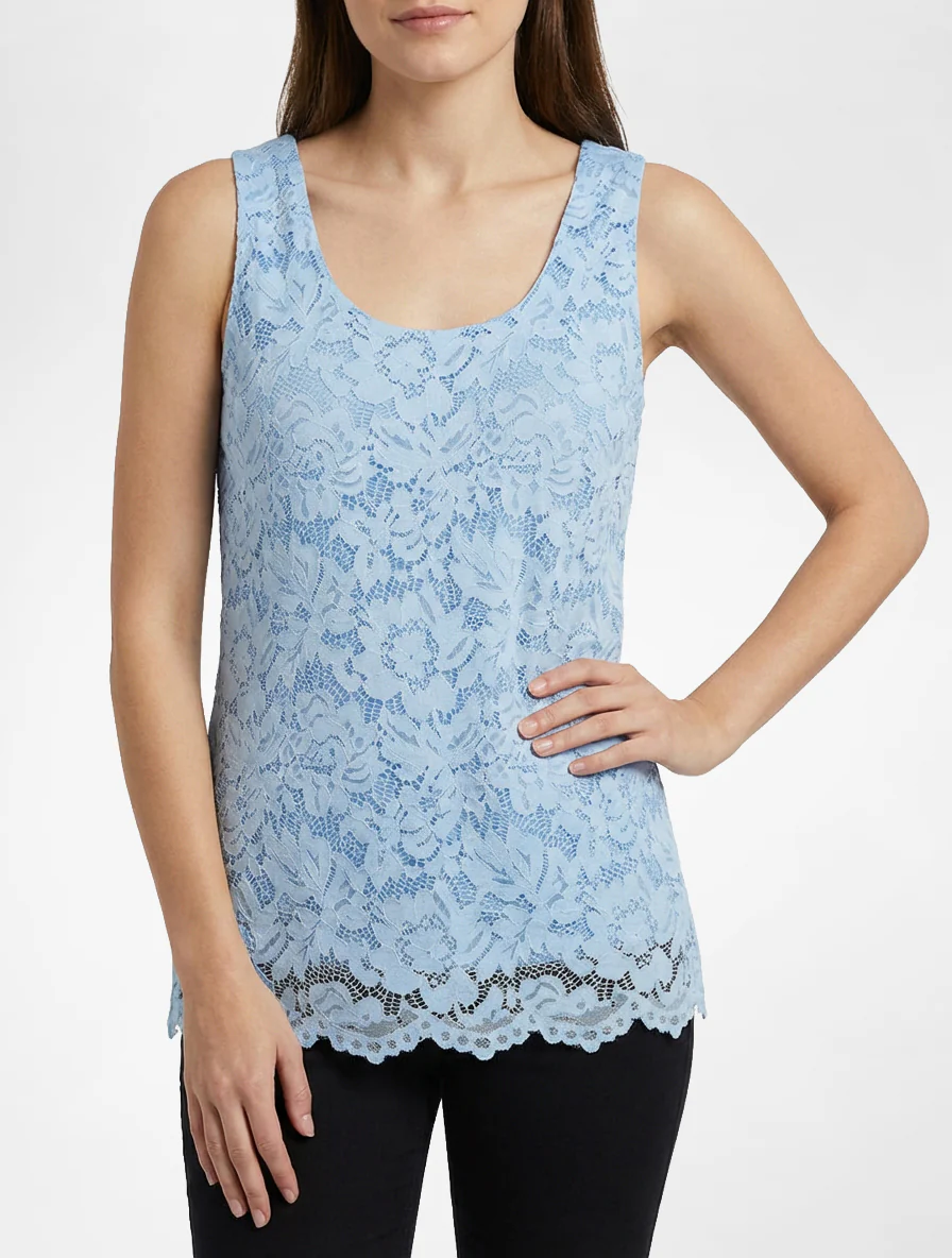 Mouwloos kanten top met U-hals - Lichtblauw - Image 4