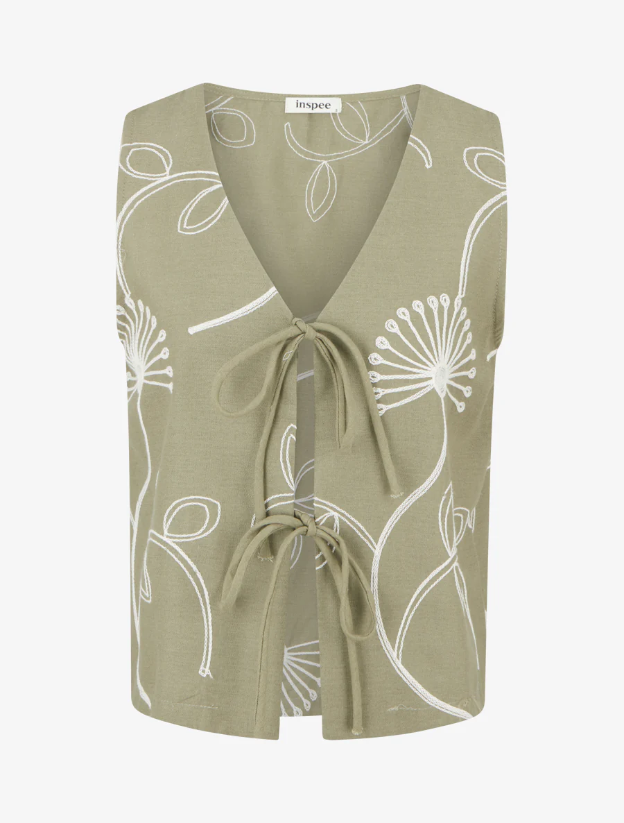 Mouwloos linnen-look vest - Kaki