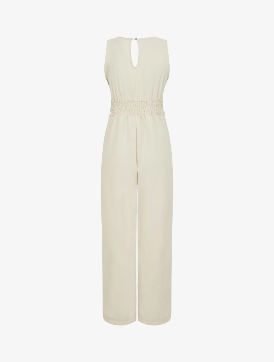 Mouwloos pak met gedraaide riem - Beige - Image 2