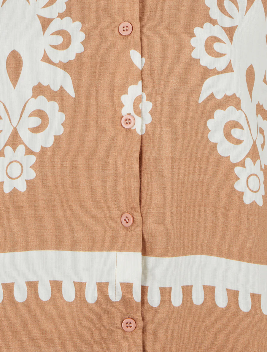 Mouwloos shirt met arabeskenprint - Kameel - Image 3