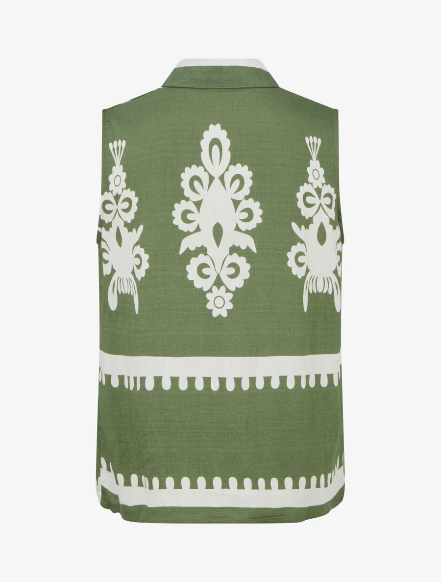 Mouwloos shirt met arabeskenprint - Kaki - Image 2