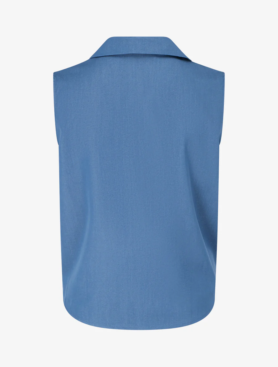 Mouwloos shirt met gedraaid effect - Blauwe denim - Image 2