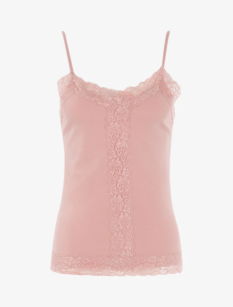 Mouwloos shirt met kanten inzetstuk - roze