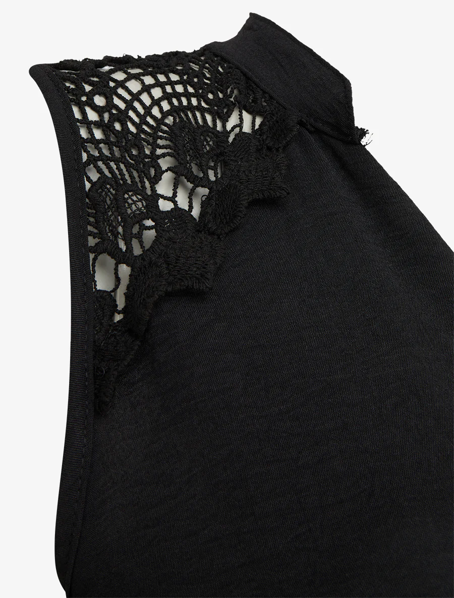 Mouwloos top met geborduurd detail - Zwart - Image 3