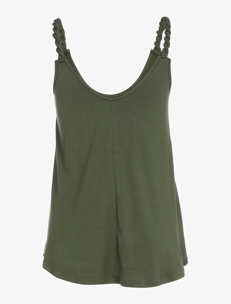 Vloeiende tanktop met gedraaide bandjes - kaki - Image 2