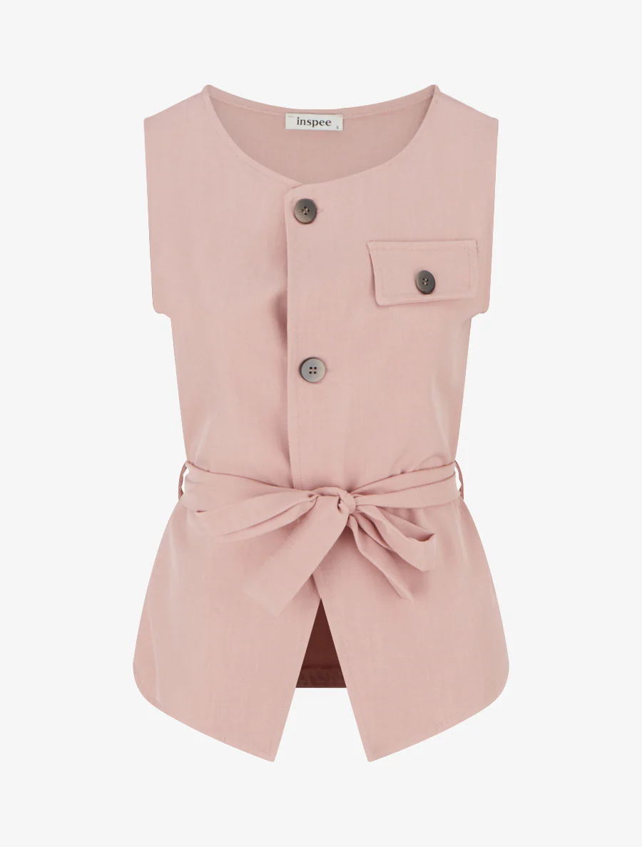 Mouwloos top met knoopsluiting en decoratieve zak. - Oudroze