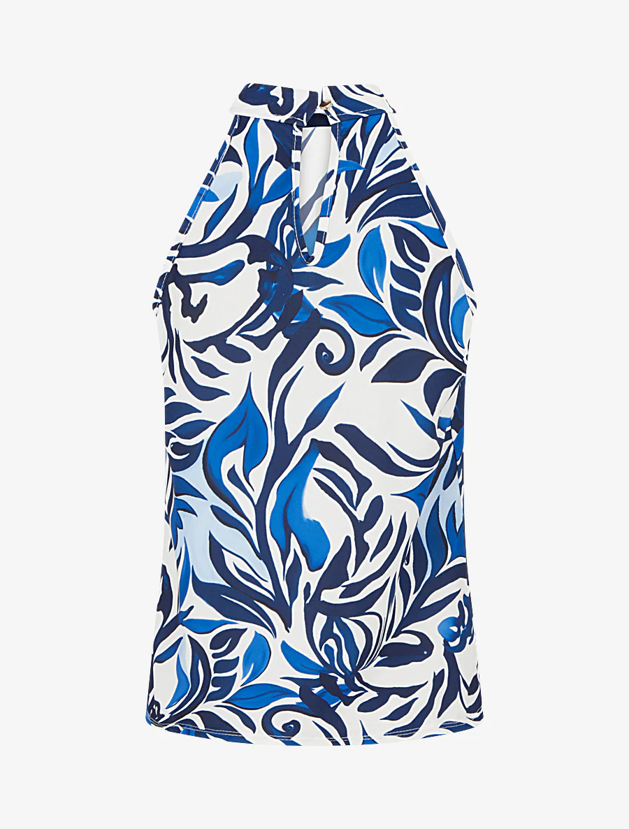 Mouwloos topje met fantasieprint - Marine - Image 2