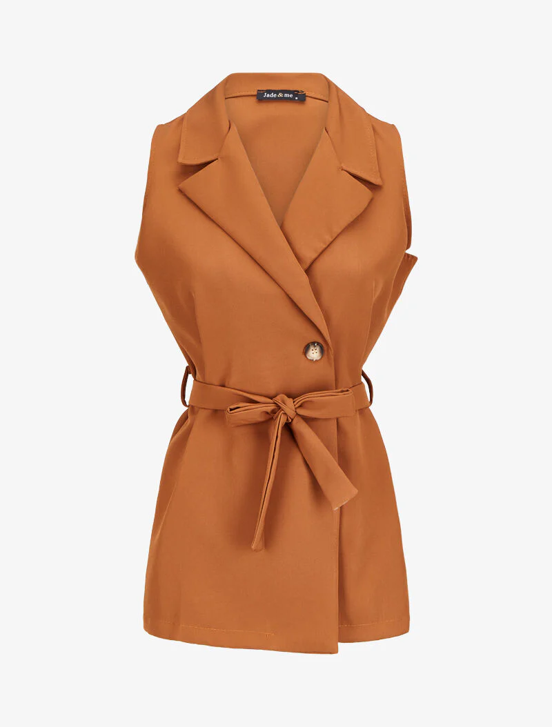 Mouwloze blazer met riem - Camel