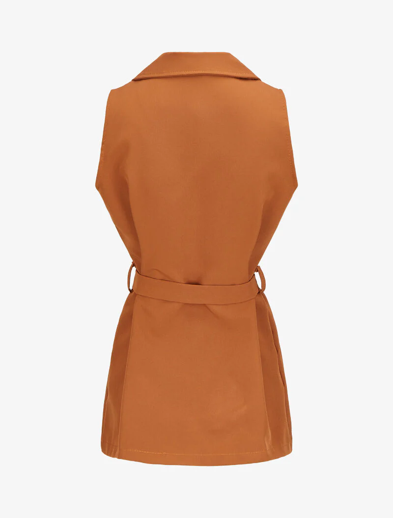 Mouwloze blazer met riem - Camel - Image 2