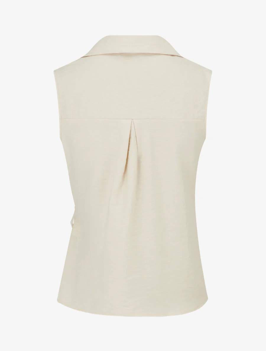 Mouwloze blouse met drapeereffect - Beige - Image 2
