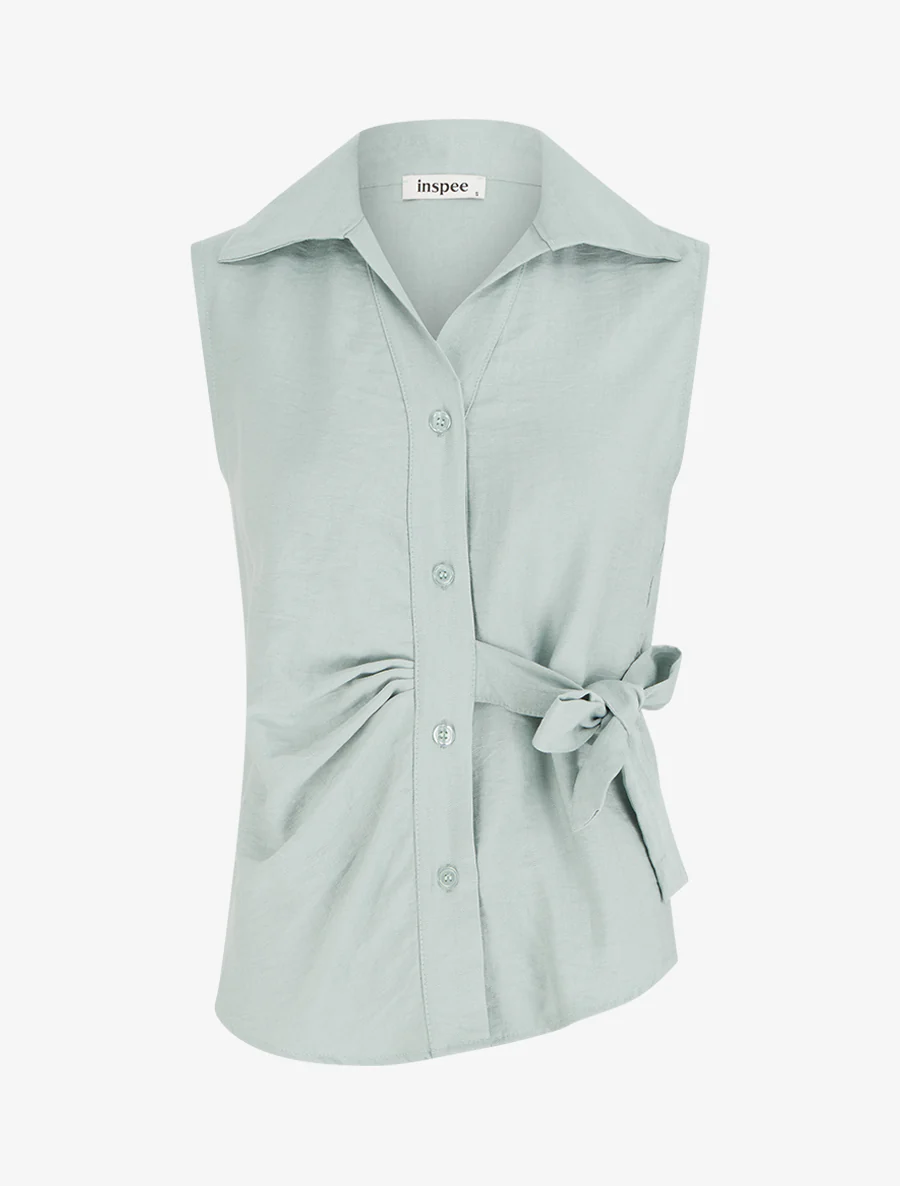 Mouwloze blouse met drapeereffect - Watergroen