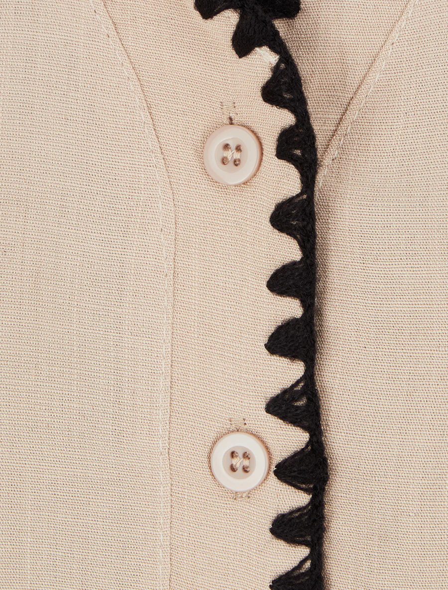 Mouwloze blouse met geborduurde kraag - Beige - Image 3