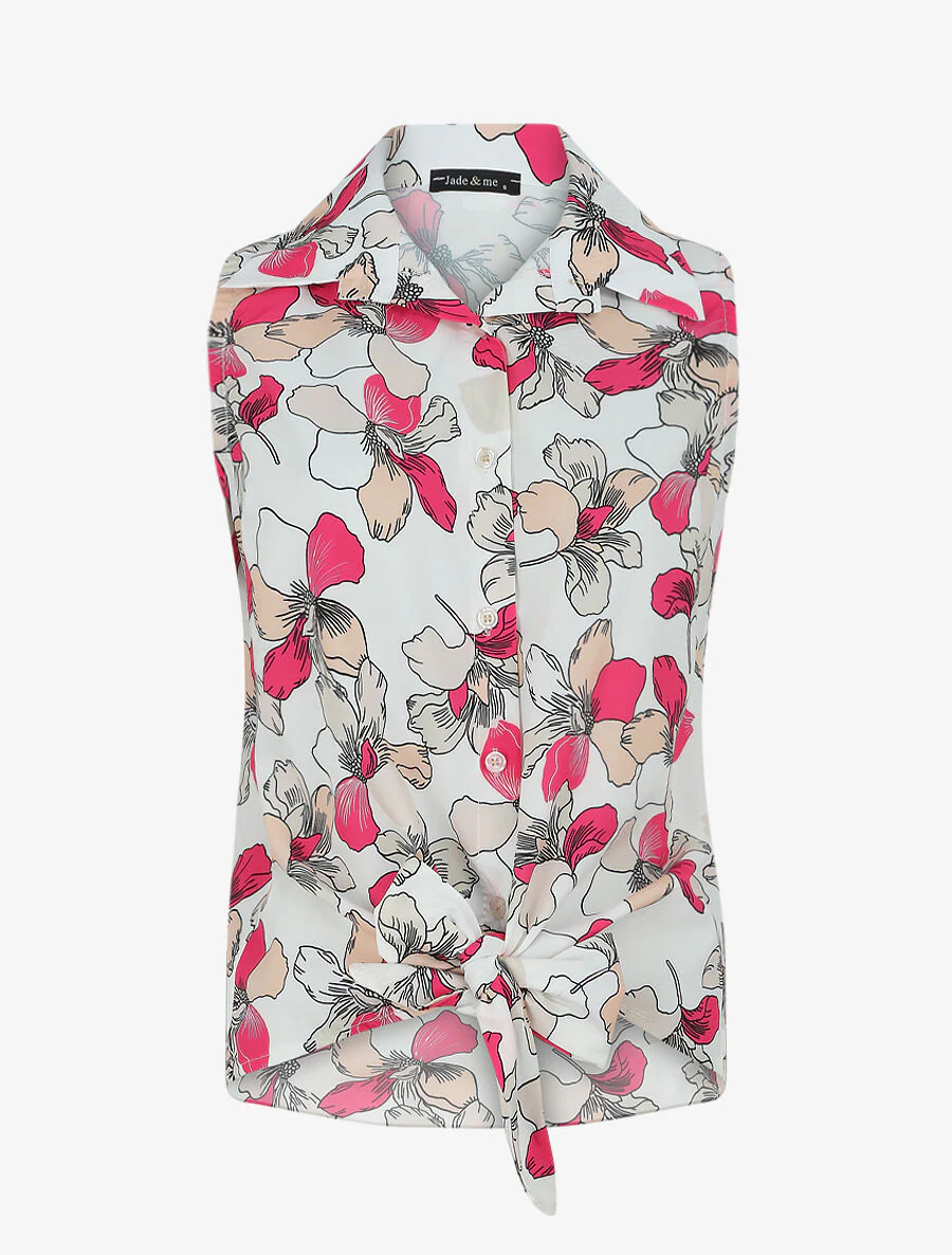 Mouwloze blouse met knoopbandjes - wit