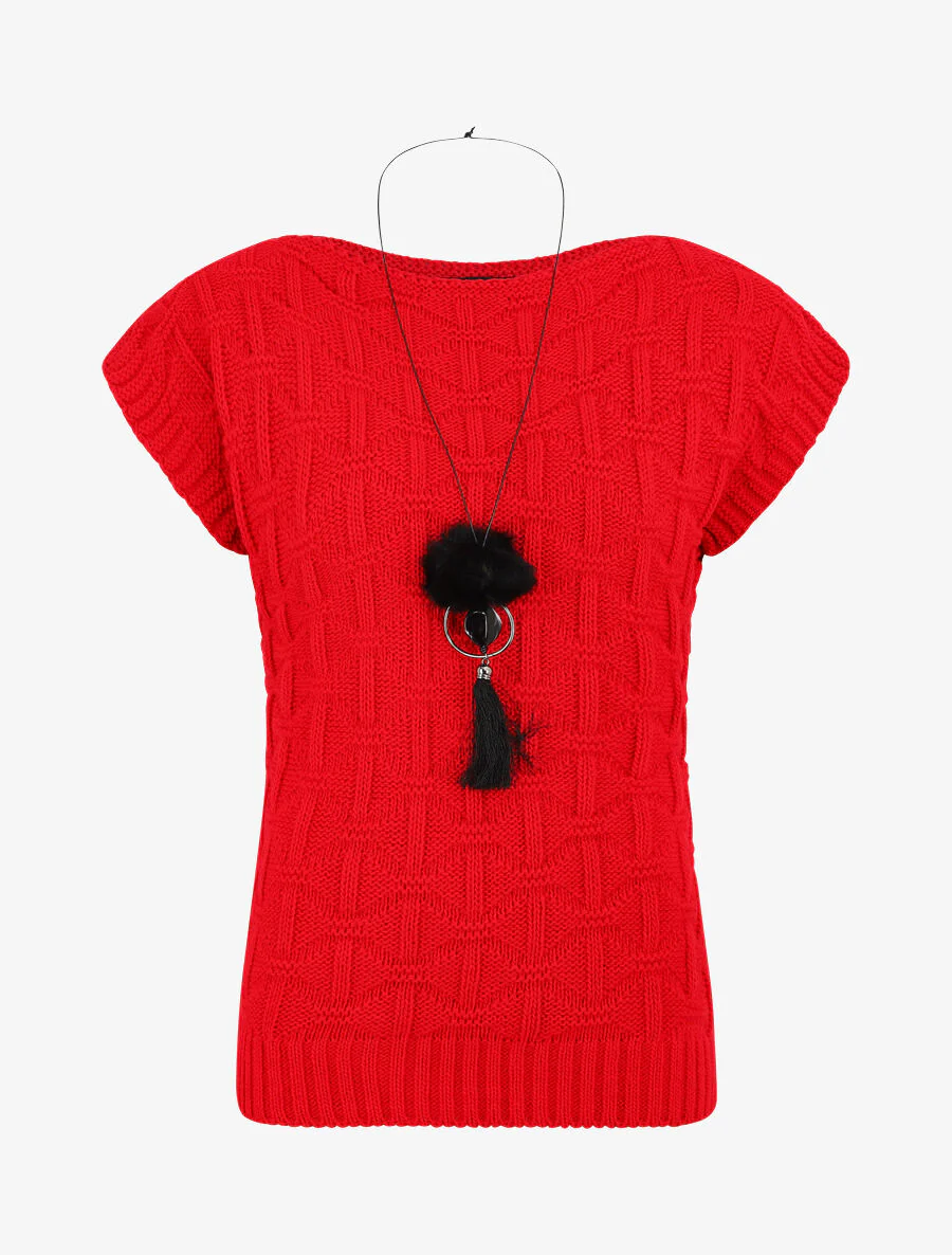 Mouwloze eenkleurige trui - Rood