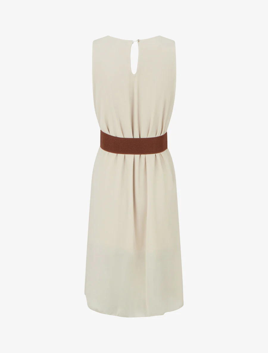 Mouwloze effen jurk van voile - Beige - Image 2